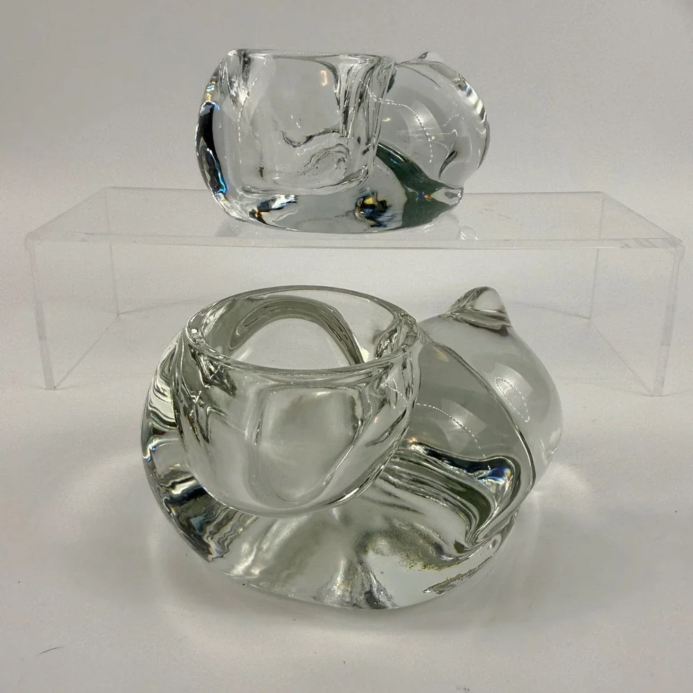 Vintage Indiana Glass Clear Cat Votive Candle Holders Pair